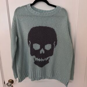 Wooden Ships Light Green Sweater with Dark Skull